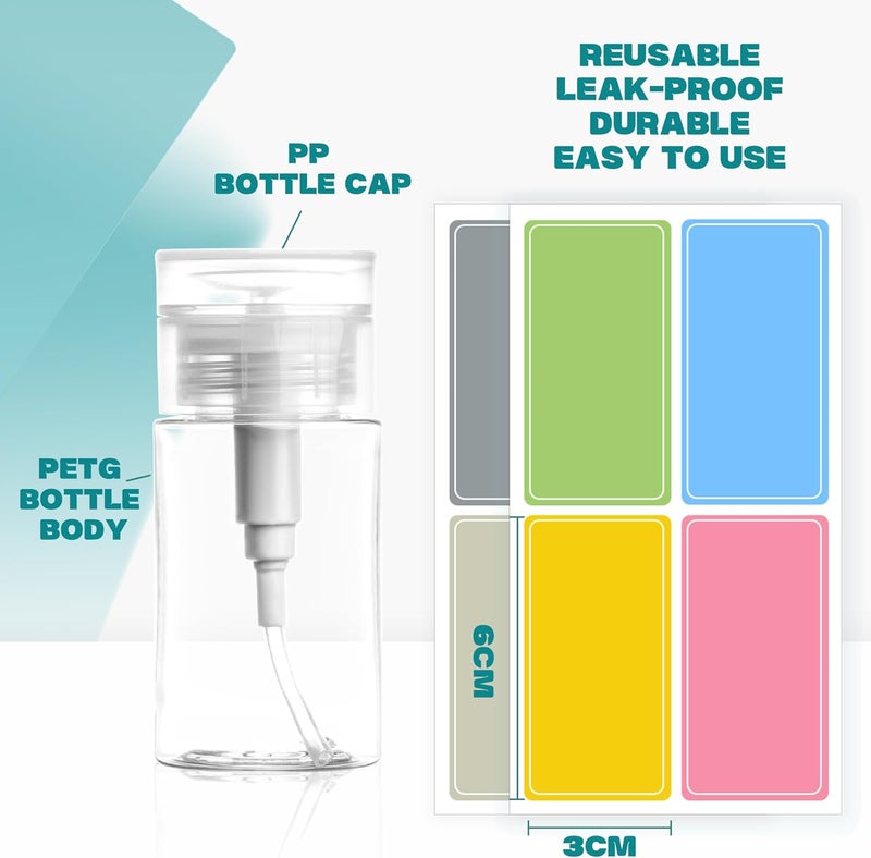 ETTSNU 3 Pack Push Down Pump Dispenser,Clear Push Top Empty Bottles with DIY Stickers for Alcohol,Nail Polish,Makeup Remover,Toner (80ml) - Image 2
